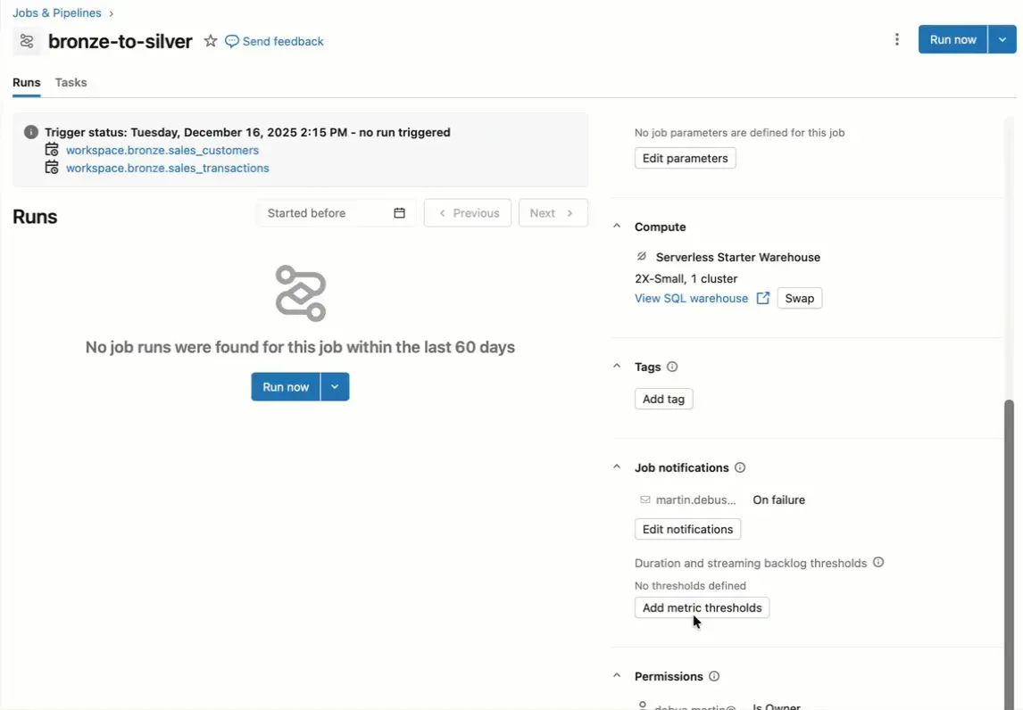 Image for the post Databricks Job Run Duration Threshold